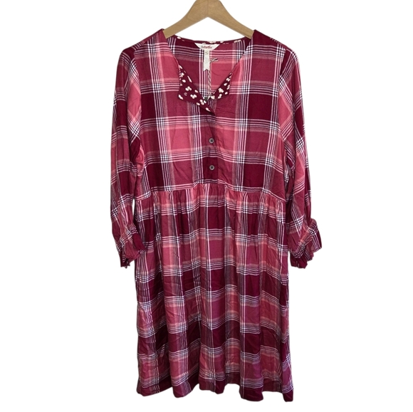 NWT Matilda Jane | Red Pink Plaid Long Sleeve Dress Buttons to Waist Size Small - Picture 9 of 9